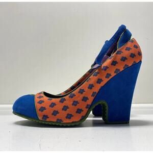 Marc Jacobs Color Block Peep Toe Mary Jane Multicolor Suede Heels Sz. 7.5
